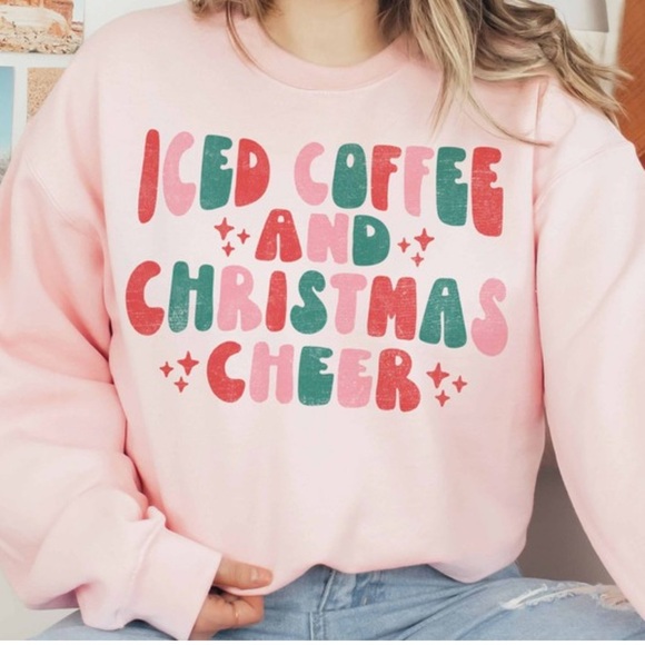 Tops - NEW Retro Iced Coffee Christmas Graphic Crew Neck Long Sleeve Sweatshirt